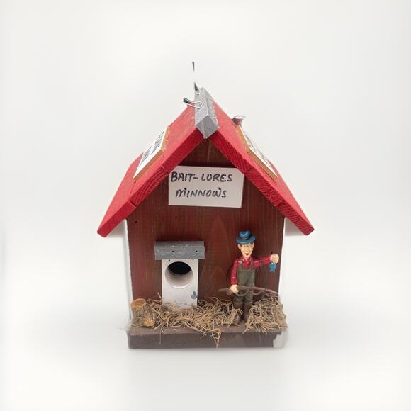 Vintage Fishing Shack Red Bird House Bait-Lures Minnows - Picture 1 of 5